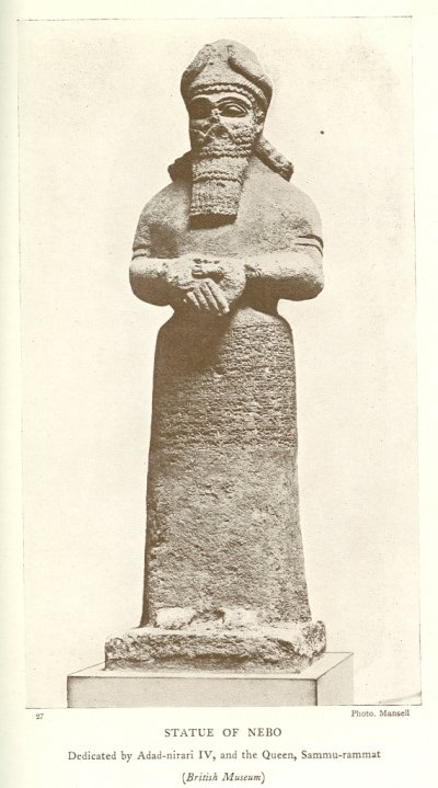 STATUE OF NEBO<br> Dedicated by Adad-nirari IV, and the Queen, Sammu-rammat<br> (<i>British Museum</i>)<br> Photo. Mansell